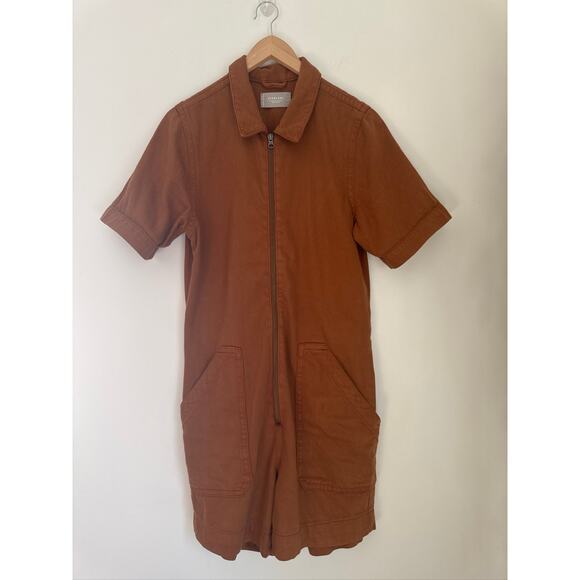 Everlane The Denim Short Coverall - Organic Cotton Rust Orange Size 6 - Picture 2 of 8